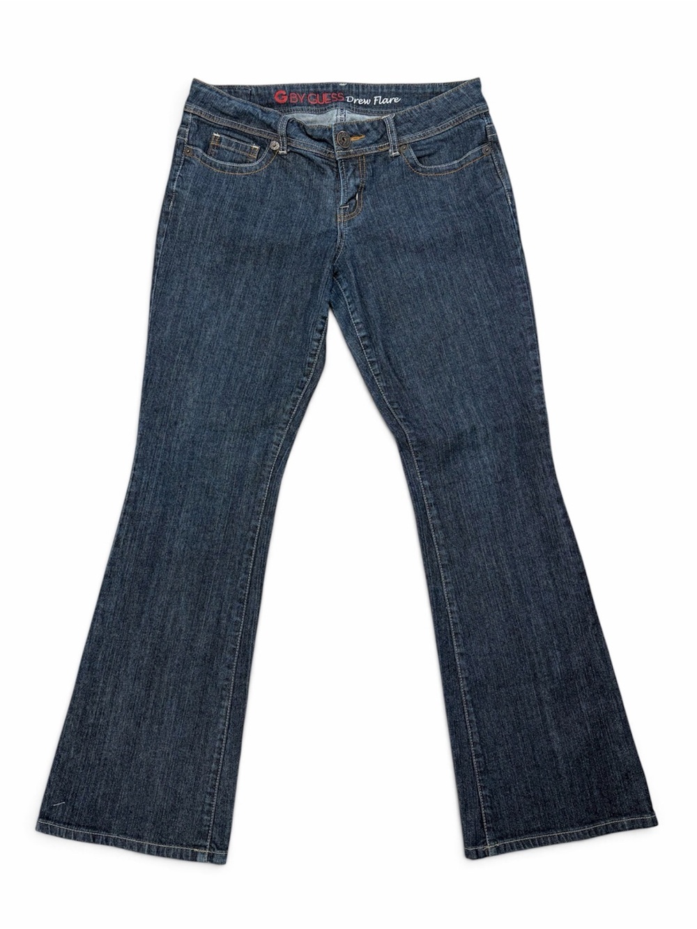 G by GUESS Drew Flare Jeans Size 31 Super Low Rise Dark Wash Y2K R726X121 Blue